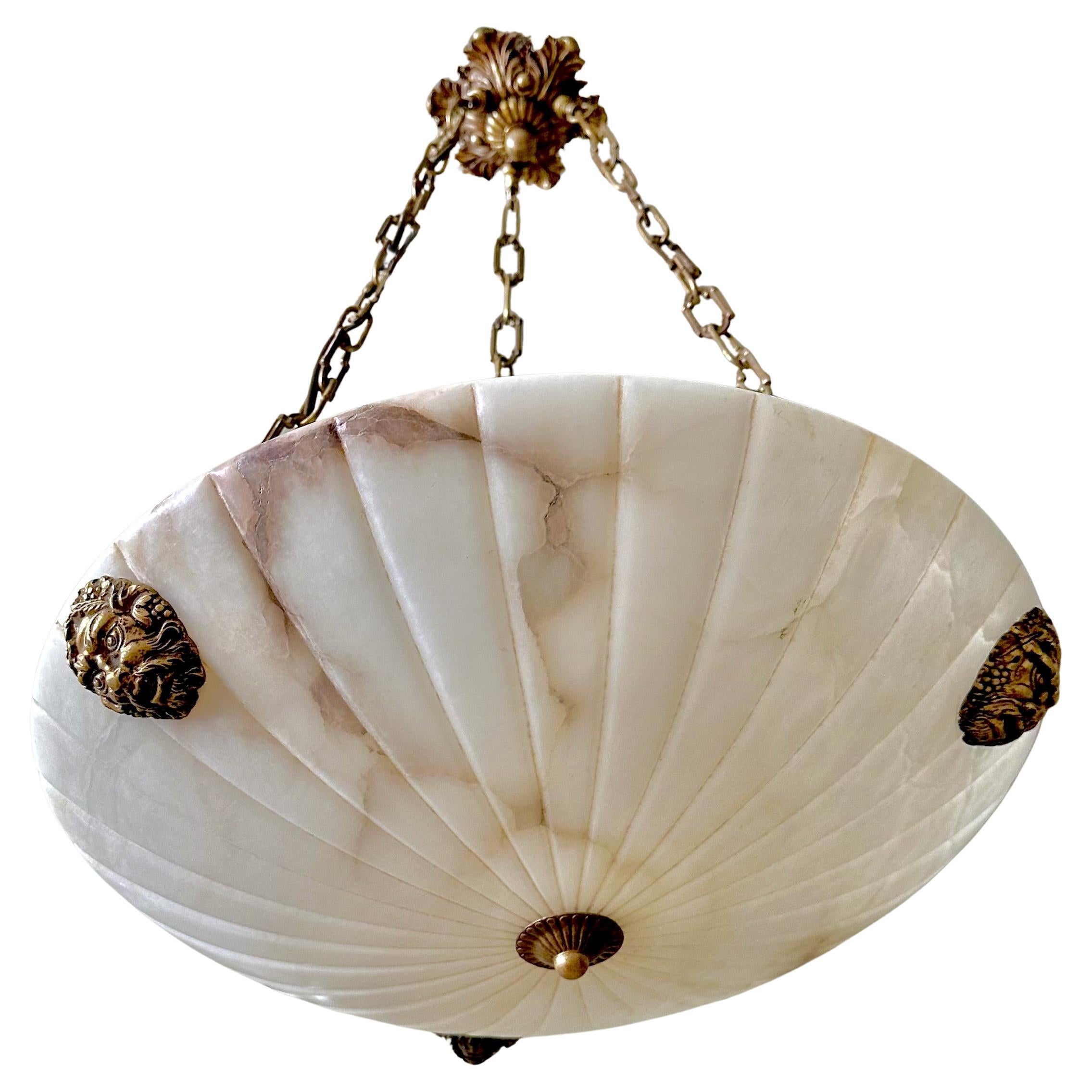 French Neo-Classic Style Alabaster Pendant Chandelier