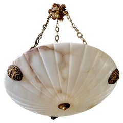 French Neo-Classic Style Alabaster Pendant Chandelier