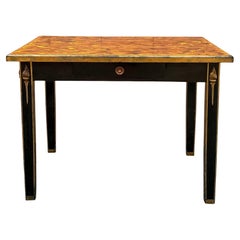 French Neo-Classical Black Lacquer & Faux Tortoise Painted Table / Desk / Center