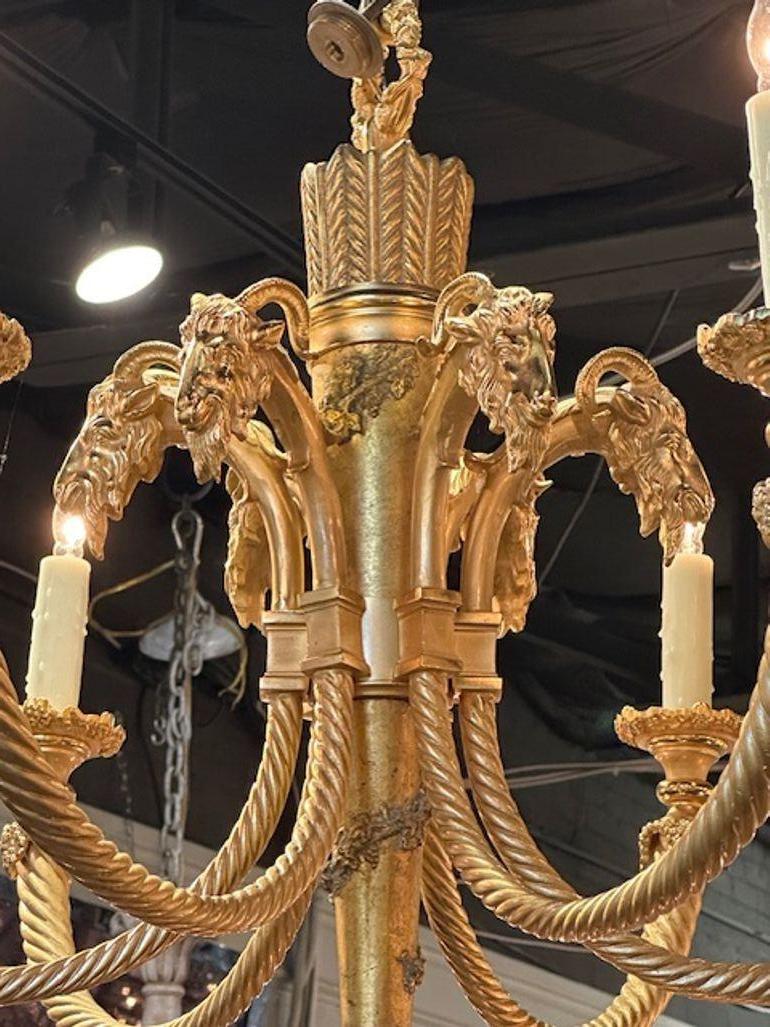 French Neo-Classical Dore' Bronze Chandelier In Good Condition For Sale In Dallas, TX