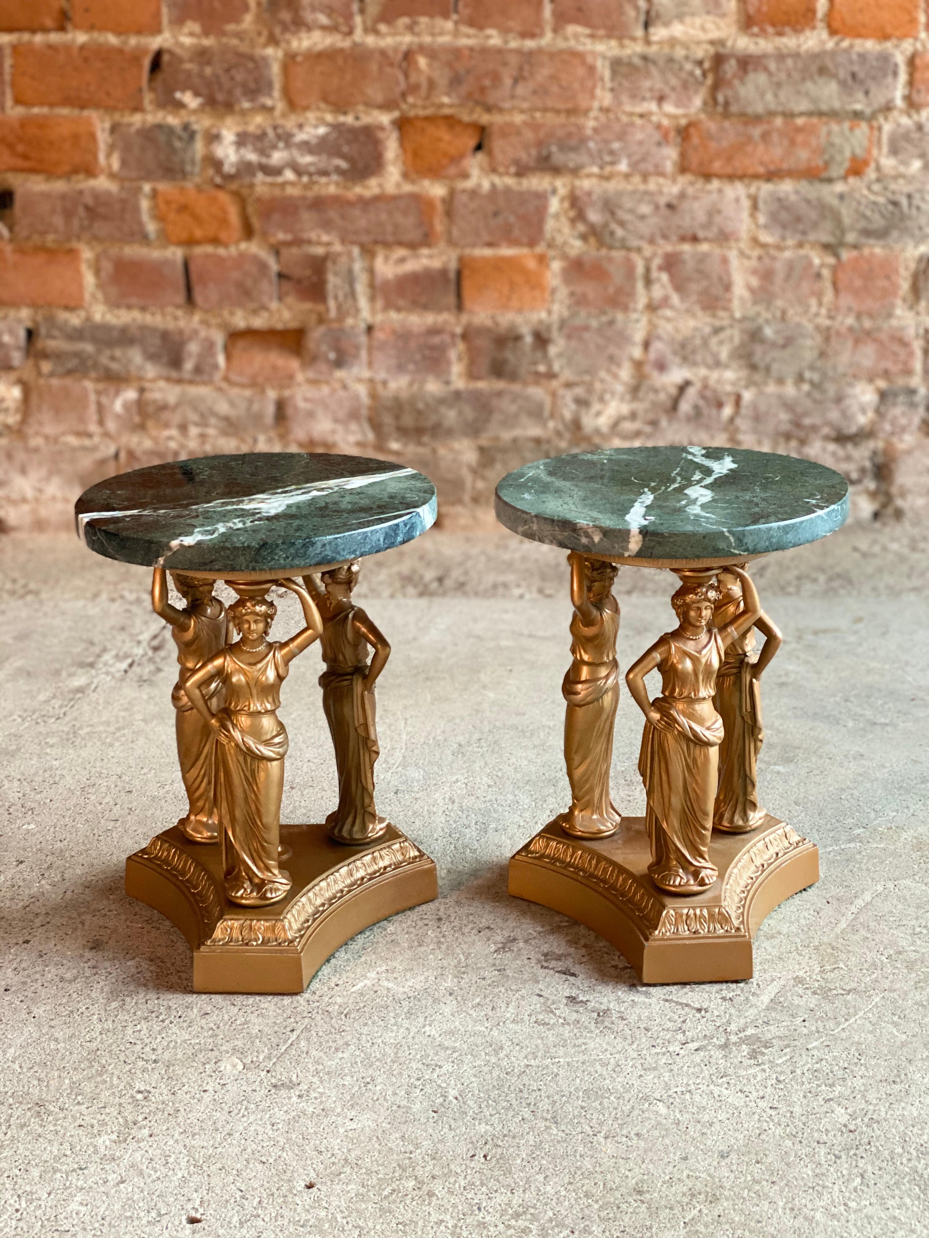 French Neoclassical Gilded and Marble Topped Side Tables or Plant Stands 6