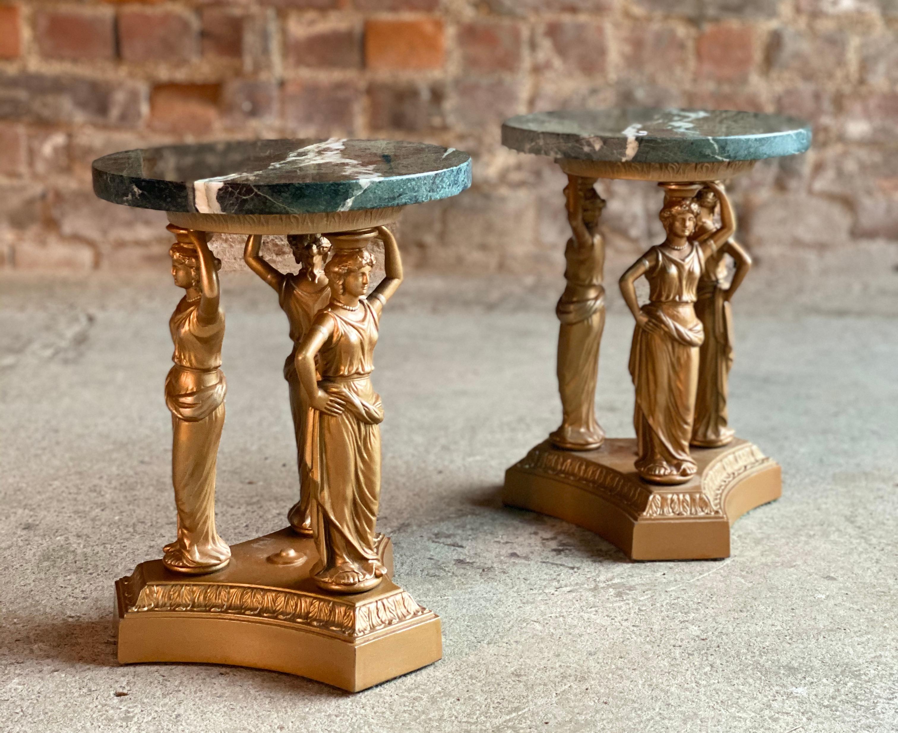 French Neoclassical Gilded and Marble Topped Side Tables or Plant Stands 3