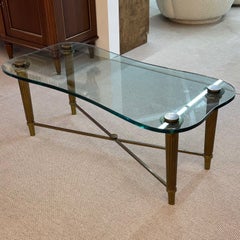 French Neo-Classical Glass Top Coffee Table, Mid-Century Modern PE Guerin Style