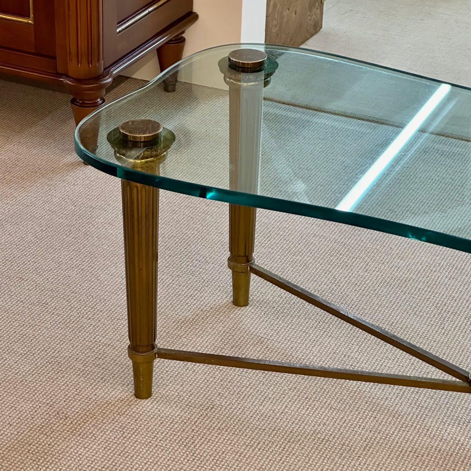 American French Neo-Classical Glass Top Coffee Table, Mid-Century Modern PE Guerin Style For Sale