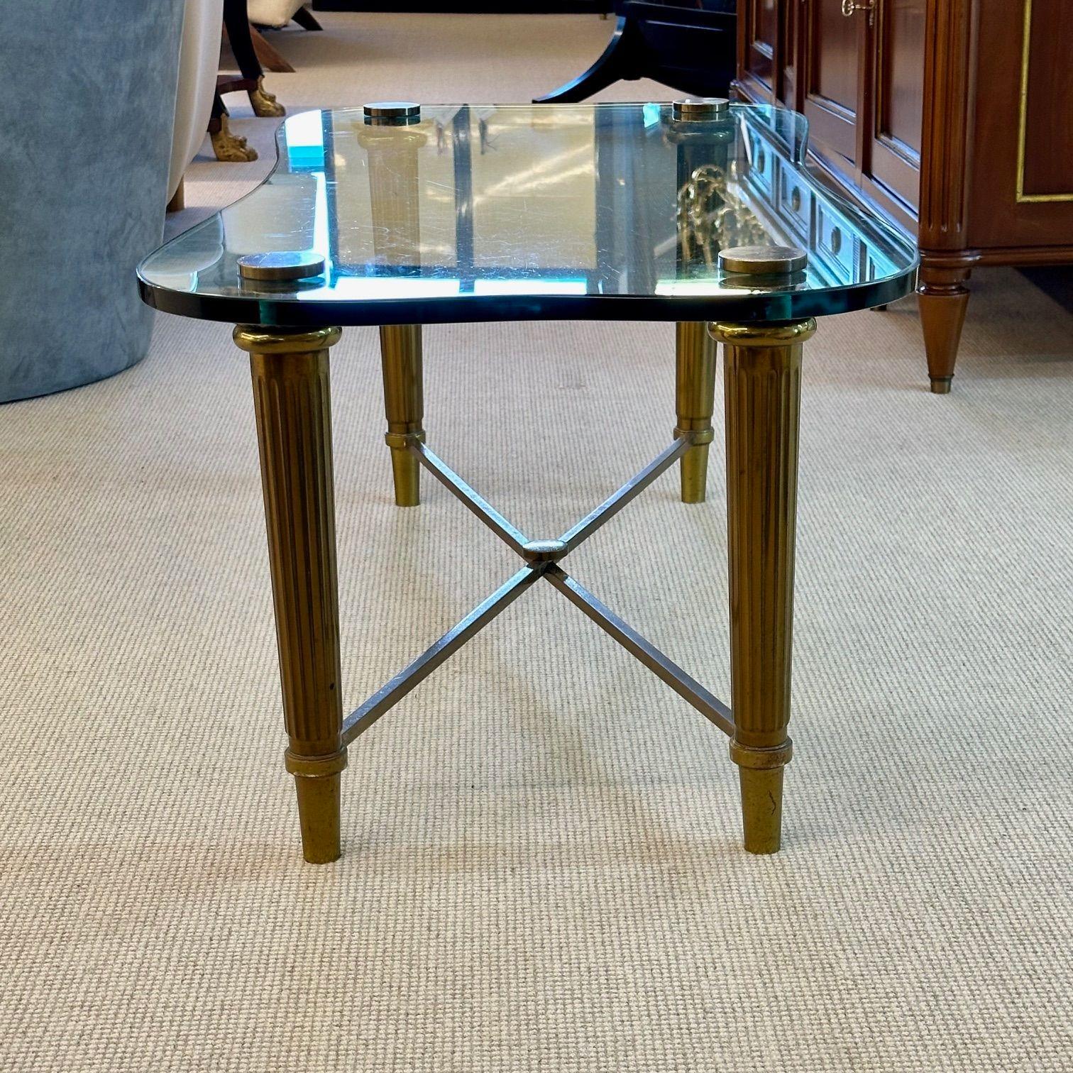 Late 20th Century French Neo-Classical Glass Top Coffee Table, Mid-Century Modern PE Guerin Style For Sale
