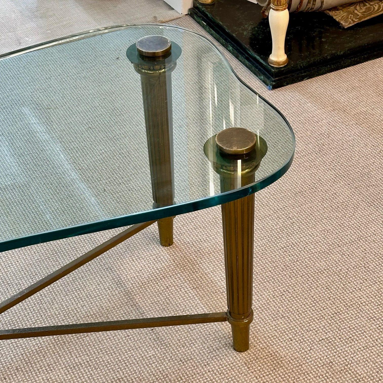French Neo-Classical Glass Top Coffee Table, Mid-Century Modern PE Guerin Style For Sale 1