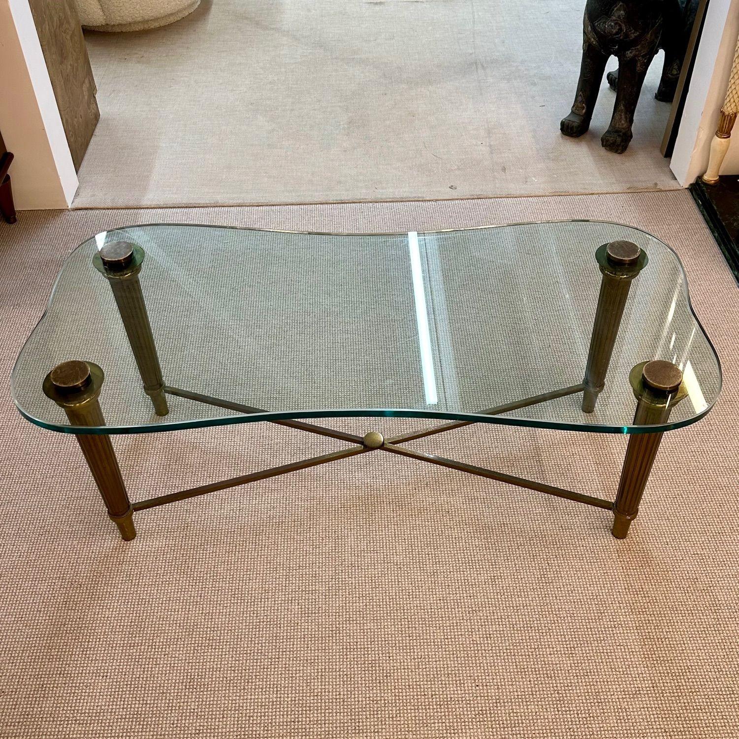 French Neo-Classical Glass Top Coffee Table, Mid-Century Modern PE Guerin Style For Sale 2