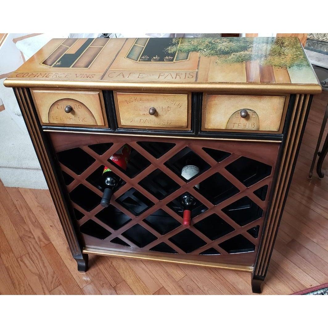 Textile French Neo Classical Hand Painted Wine Cabinet Rack, 1980s For Sale
