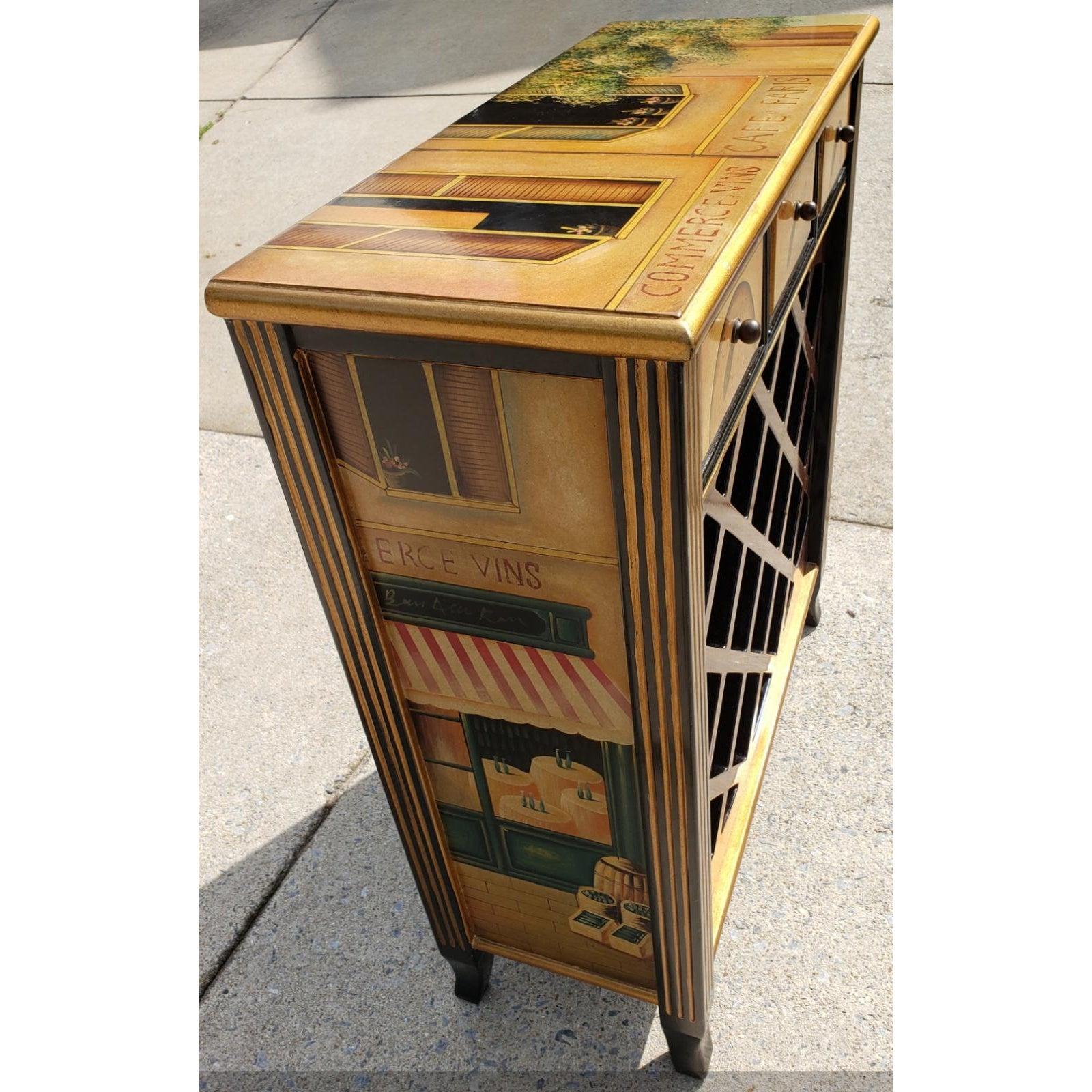 Hand-Painted French Neo Classical Hand Painted Wine Cabinet Rack, 1980s For Sale