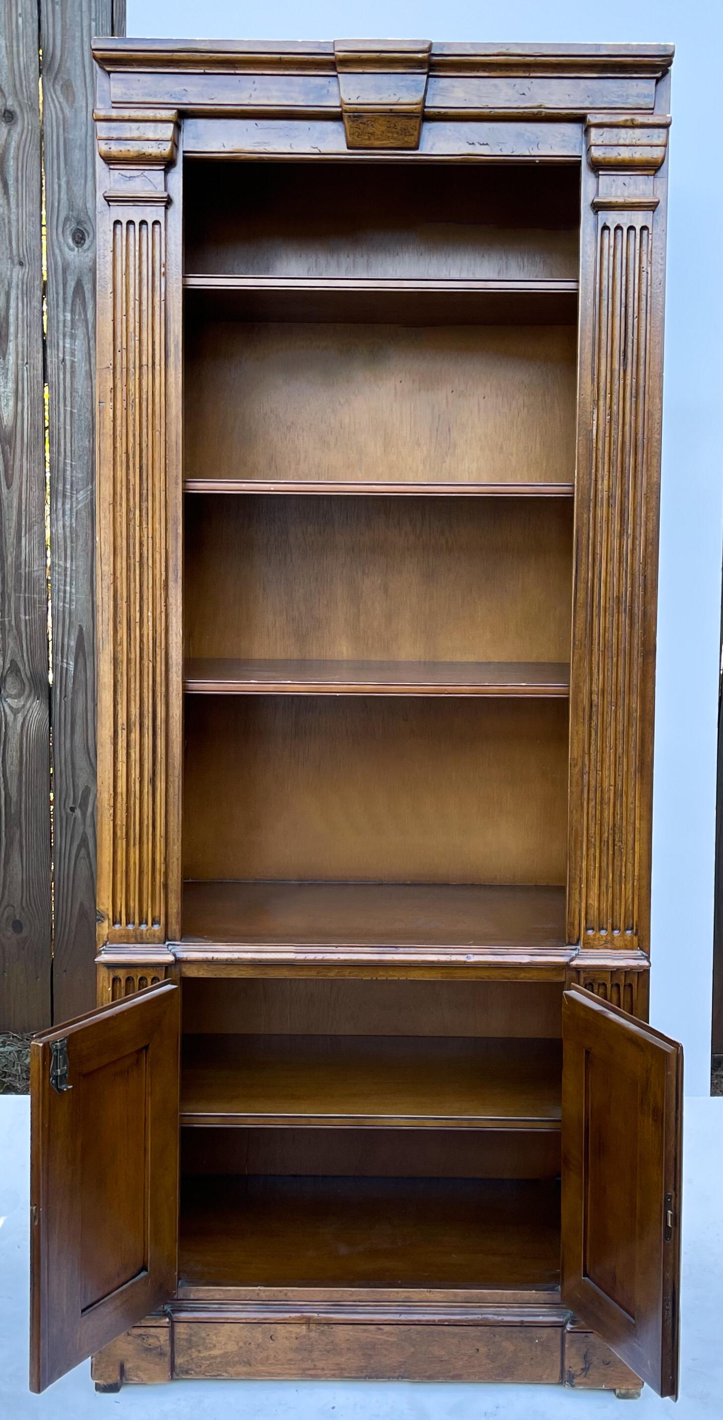 20th Century French Neo-Classical Italian Carved Walnut Bookcases for Bloomingdales, Pair