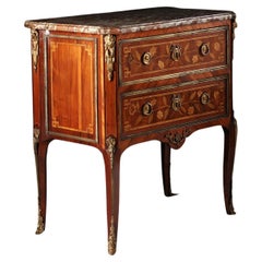 French Neo Classical Marquetry Louis XVI Two Drawer Small Commode