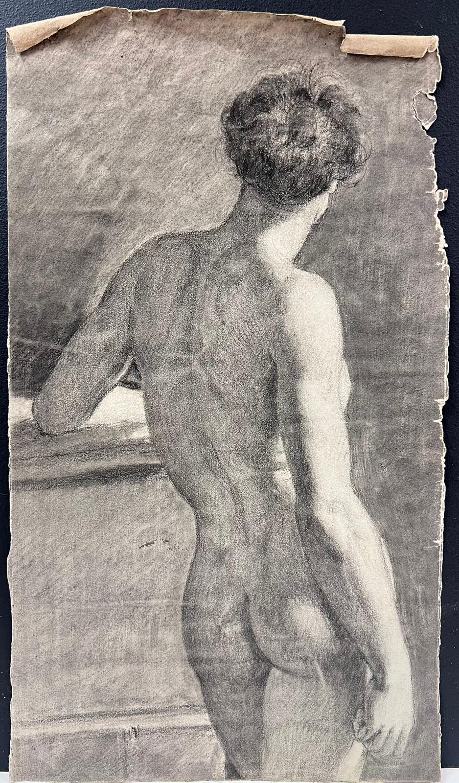 Circa 1800 French Neo-Classical Study of Male Nude Standing Academic Pose For Sale 1