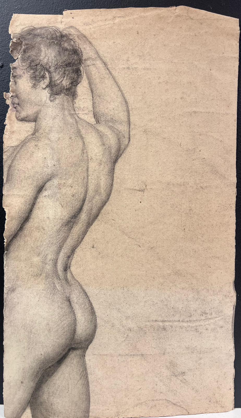 Circa 1800 French Neo-Classical Study of Male Nude Standing Academic Pose For Sale 5