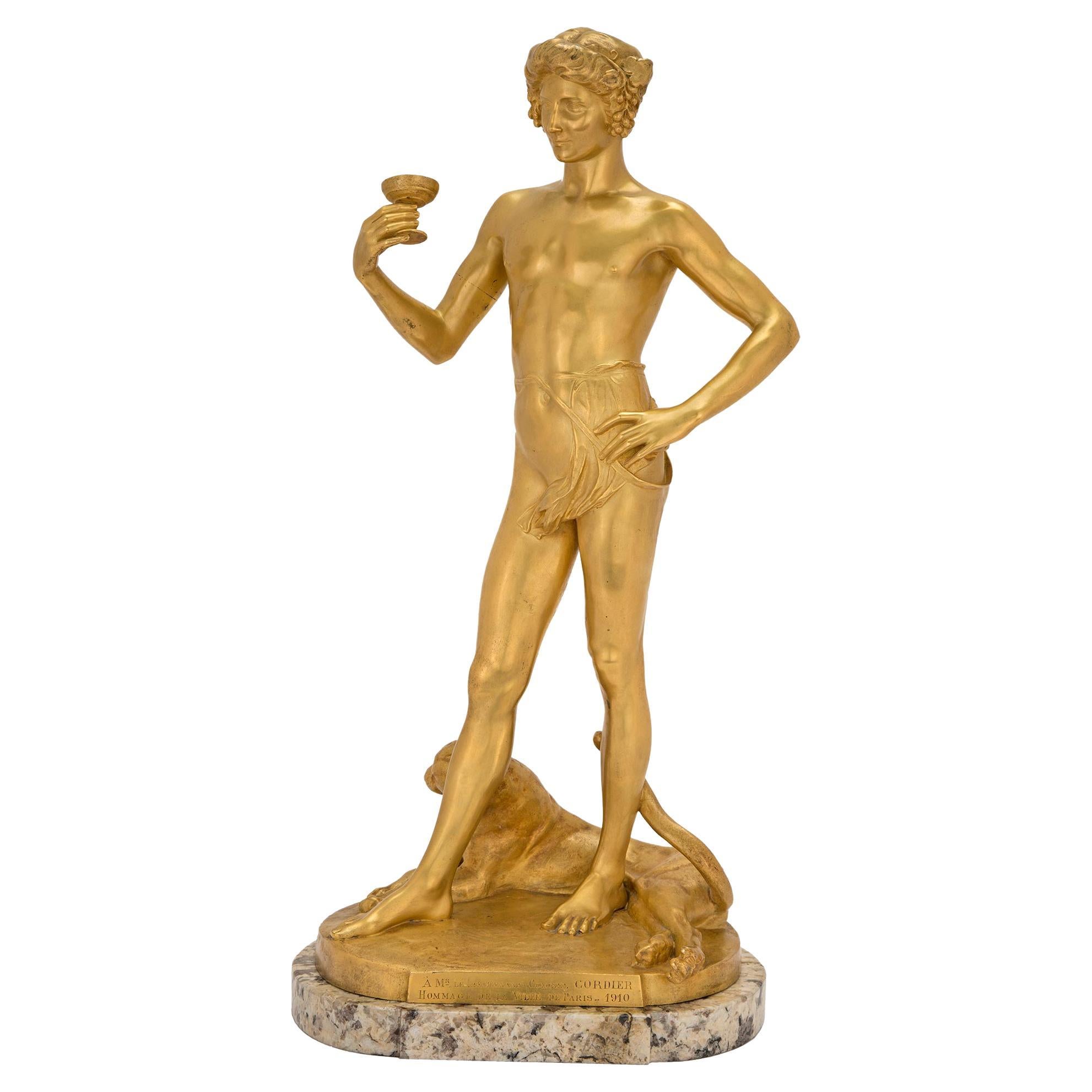 French Neo-Classical St. Ormolu Statue Signed Jean Antonin Carlès For Sale