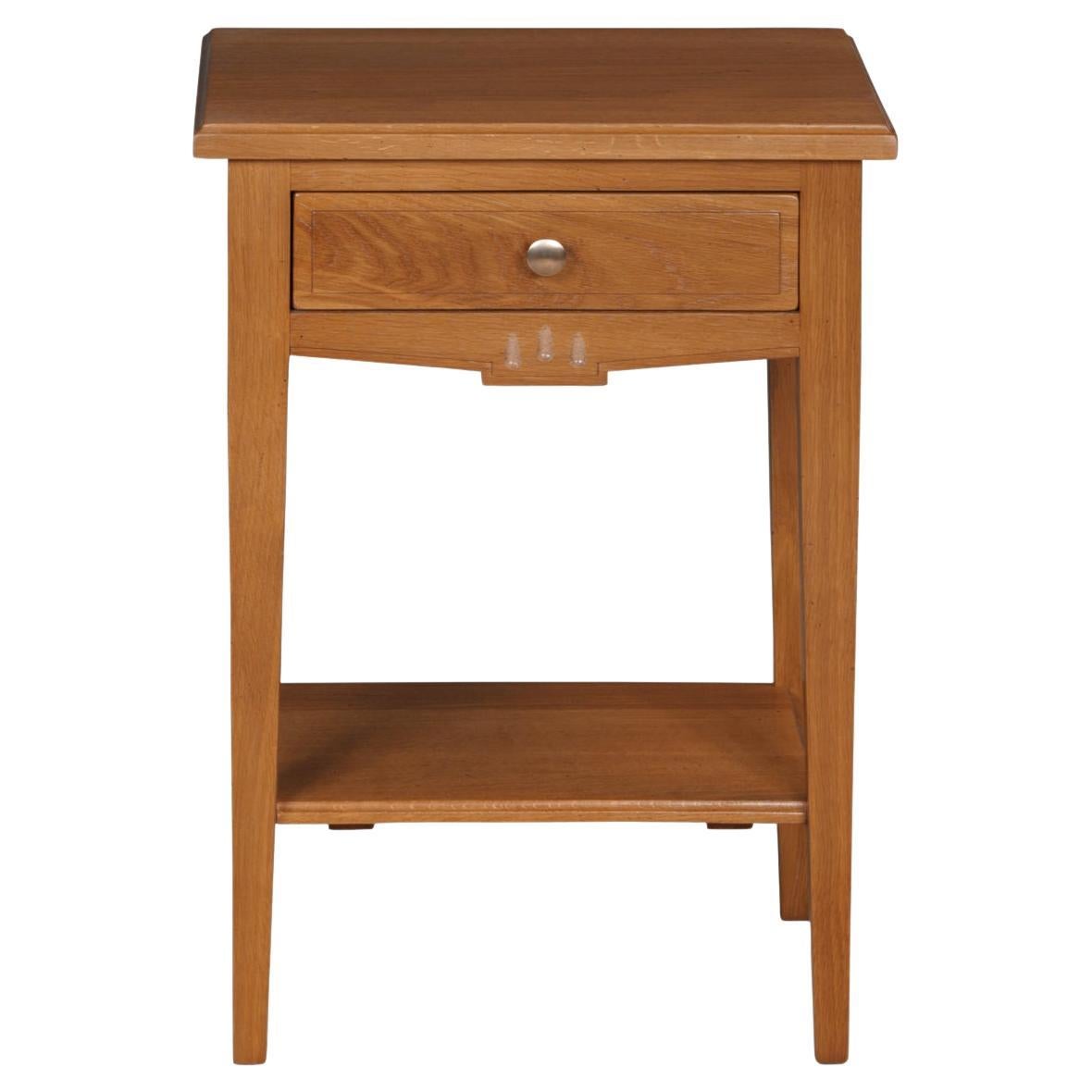 French Neo Classical Style Bedside Table in Solid Oak, 1 Drawer For Sale