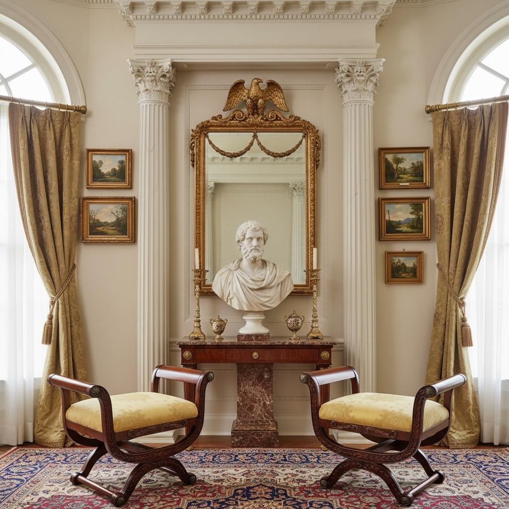 Neoclassical French Neo-Classical Style Fruitwood & Bronze X Base Benches / Ottomans - Pair For Sale