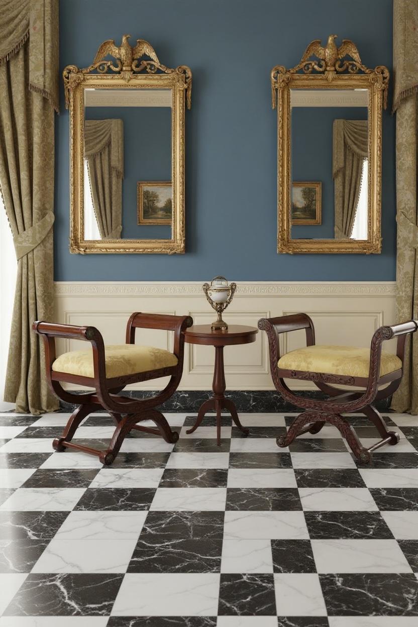 French Neo-Classical Style Fruitwood & Bronze X Base Benches / Ottomans - Pair For Sale 2