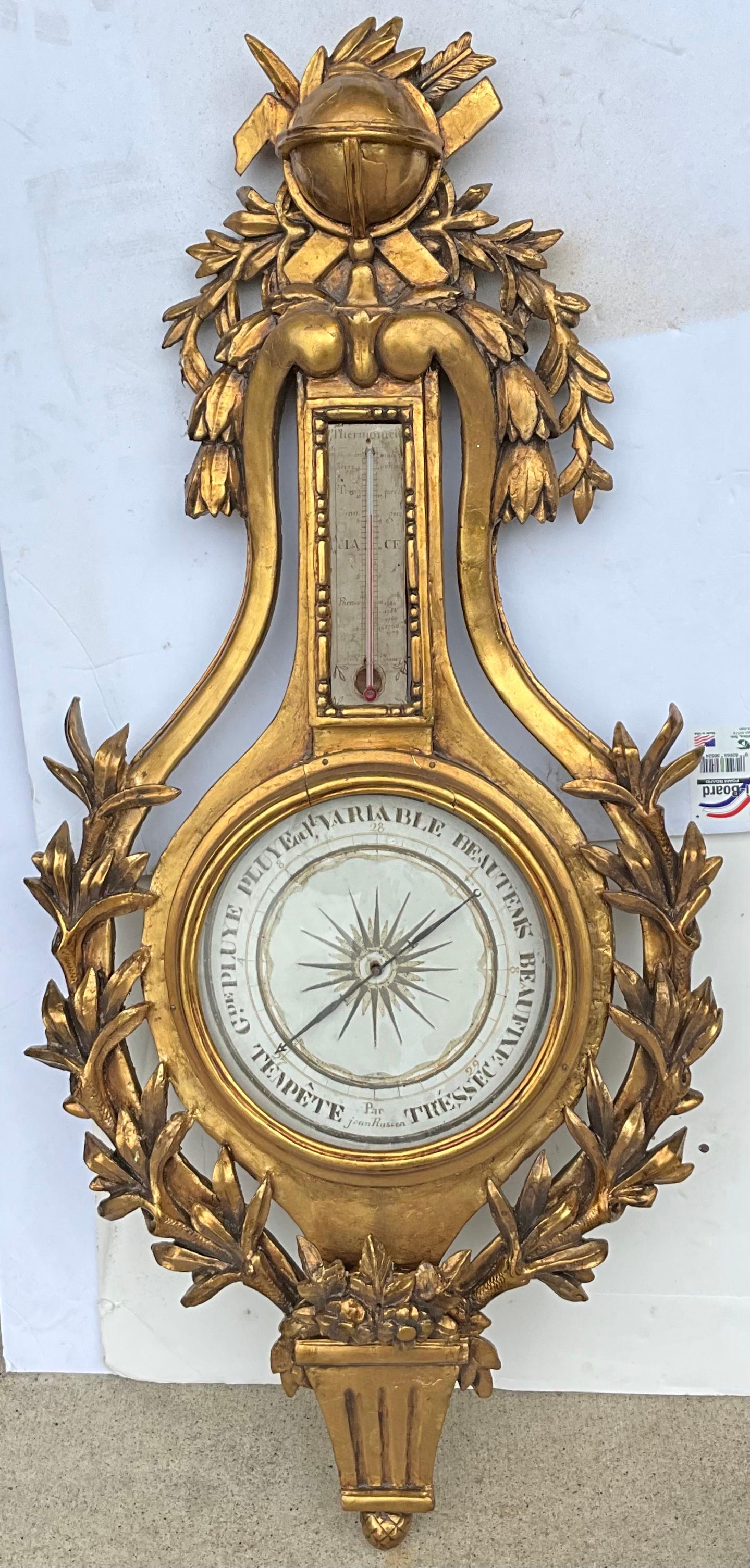 French Neo-Classical Style Louis XVI Style Carved Giltwood Barometer Wall Decor For Sale 7