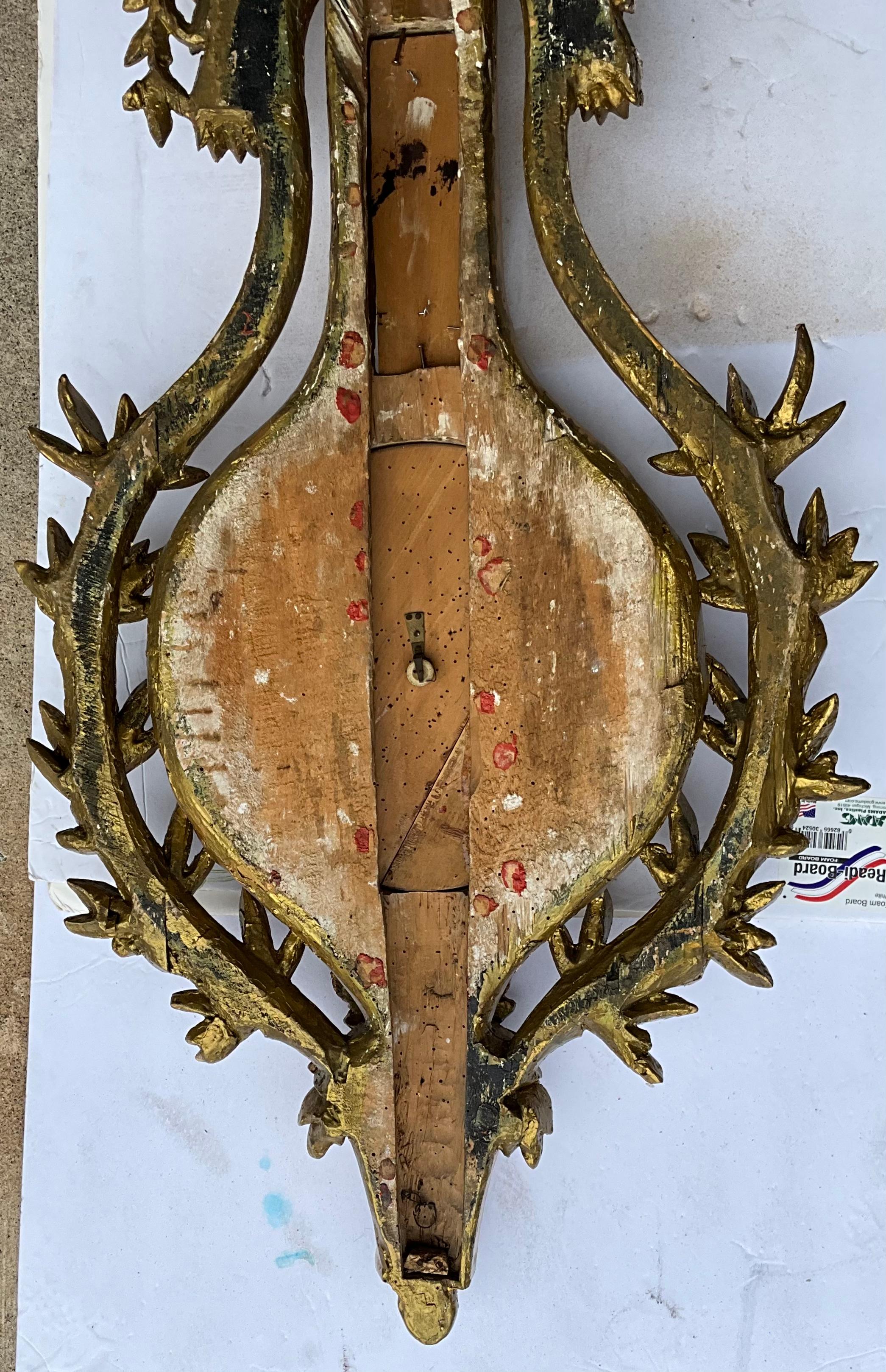19th Century French Neo-Classical Style Louis XVI Style Carved Giltwood Barometer Wall Decor For Sale