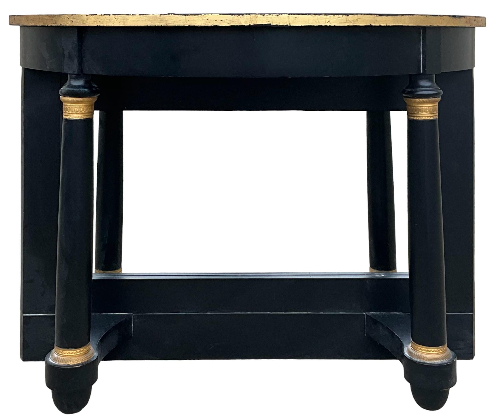 20th Century French Neo-Classical Style Maison Jansen Black & Gilt Bronze Console Tables -S/2 For Sale