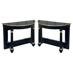 French Neo-Classical Style Maison Jansen Black & Gilt Bronze Console Tables -S/2