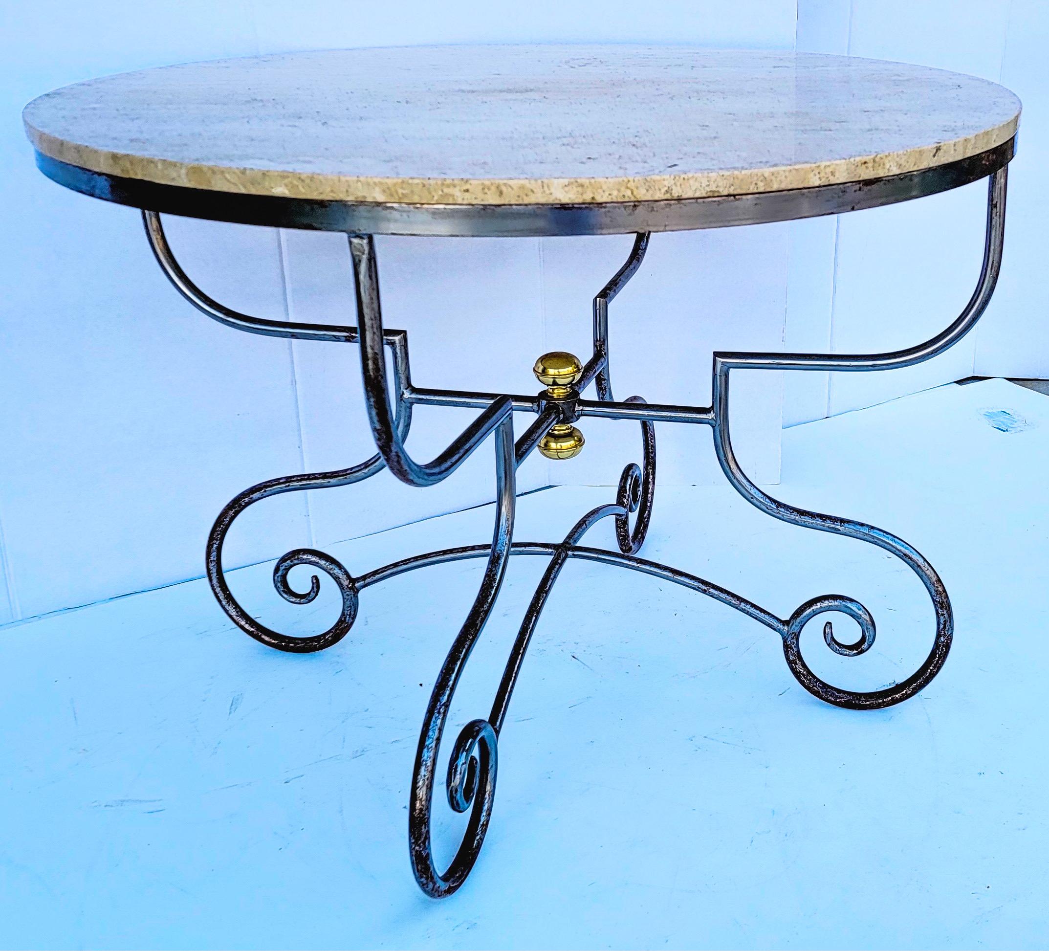 Neoclassical French Neo-Classical Style Steel, Brass and Stone Center or Dining Table