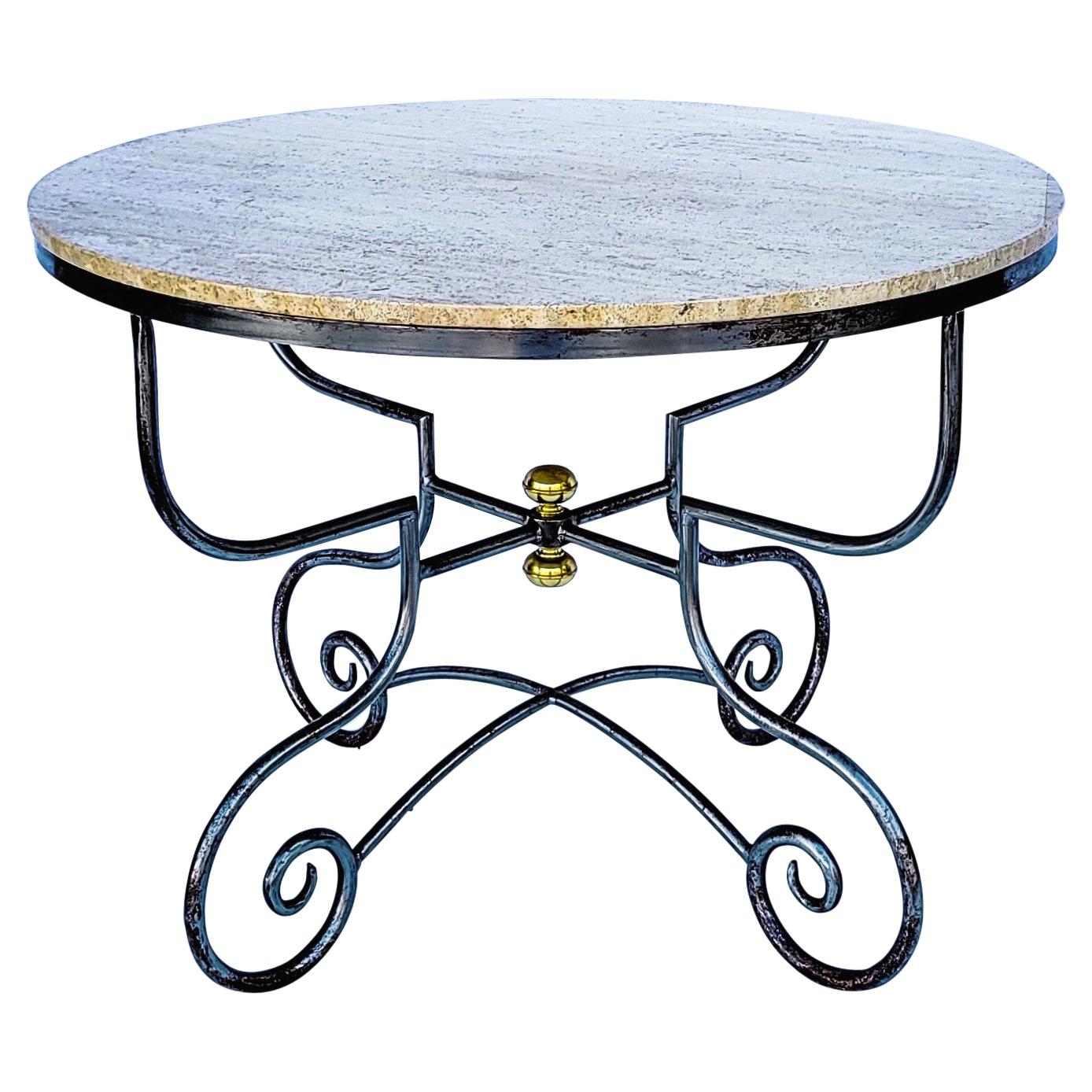 French Neo-Classical Style Steel, Brass and Stone Center or Dining Table