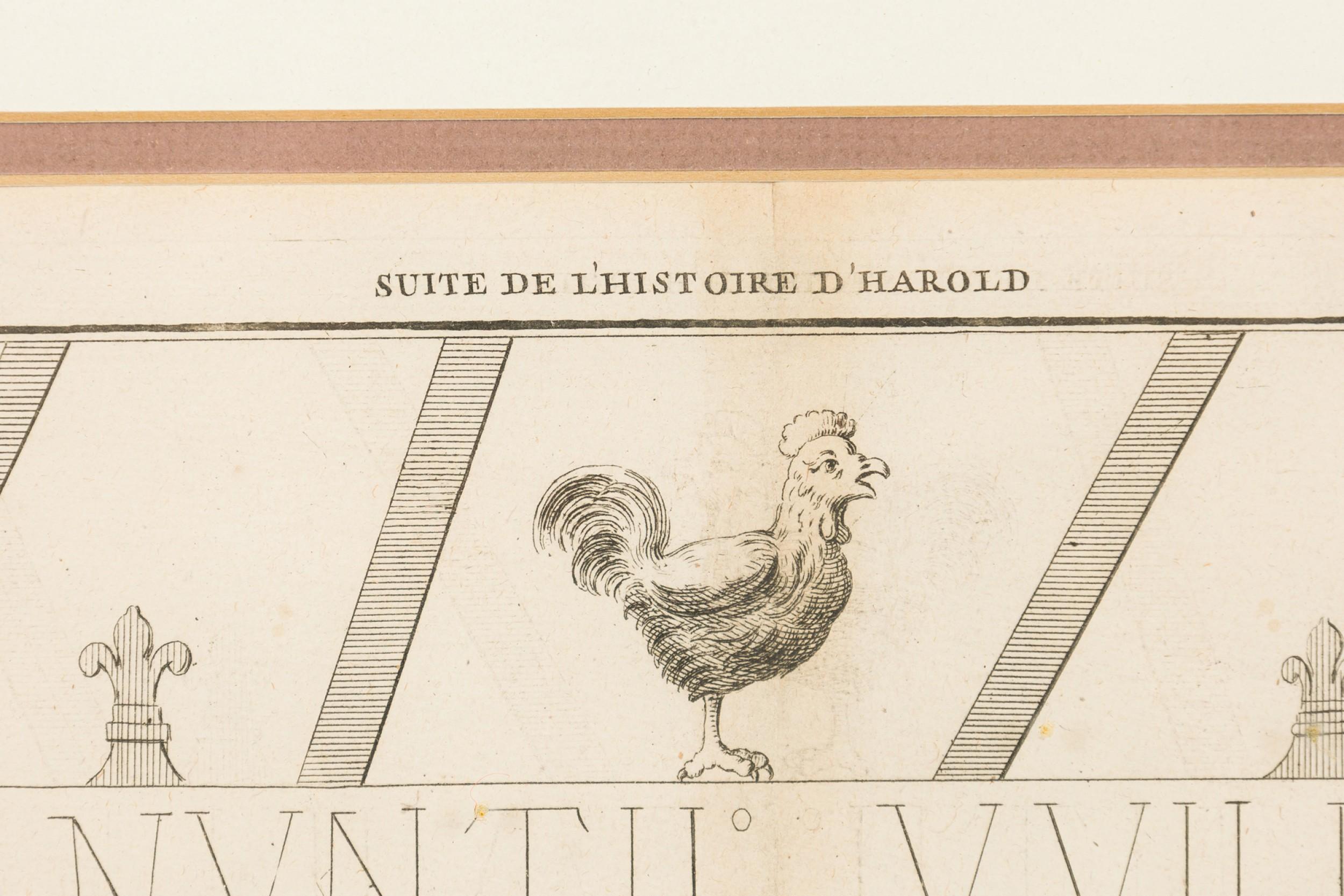 Gerahmte Lithographie einer Szene aus „Bayeux-Wandteppich“ im französischen neoklassischen Stil (Vergoldet) im Angebot