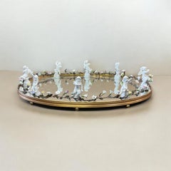 French Neo-Classtical Mirrored Plateau / Tray - Cherubs & Porcelain Flowers