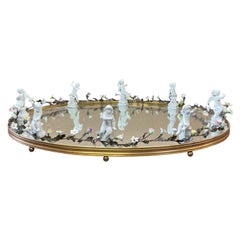 French Neo-Classtical Mirrored Plateau / Tray - Cherubs & Porcelain Flowers