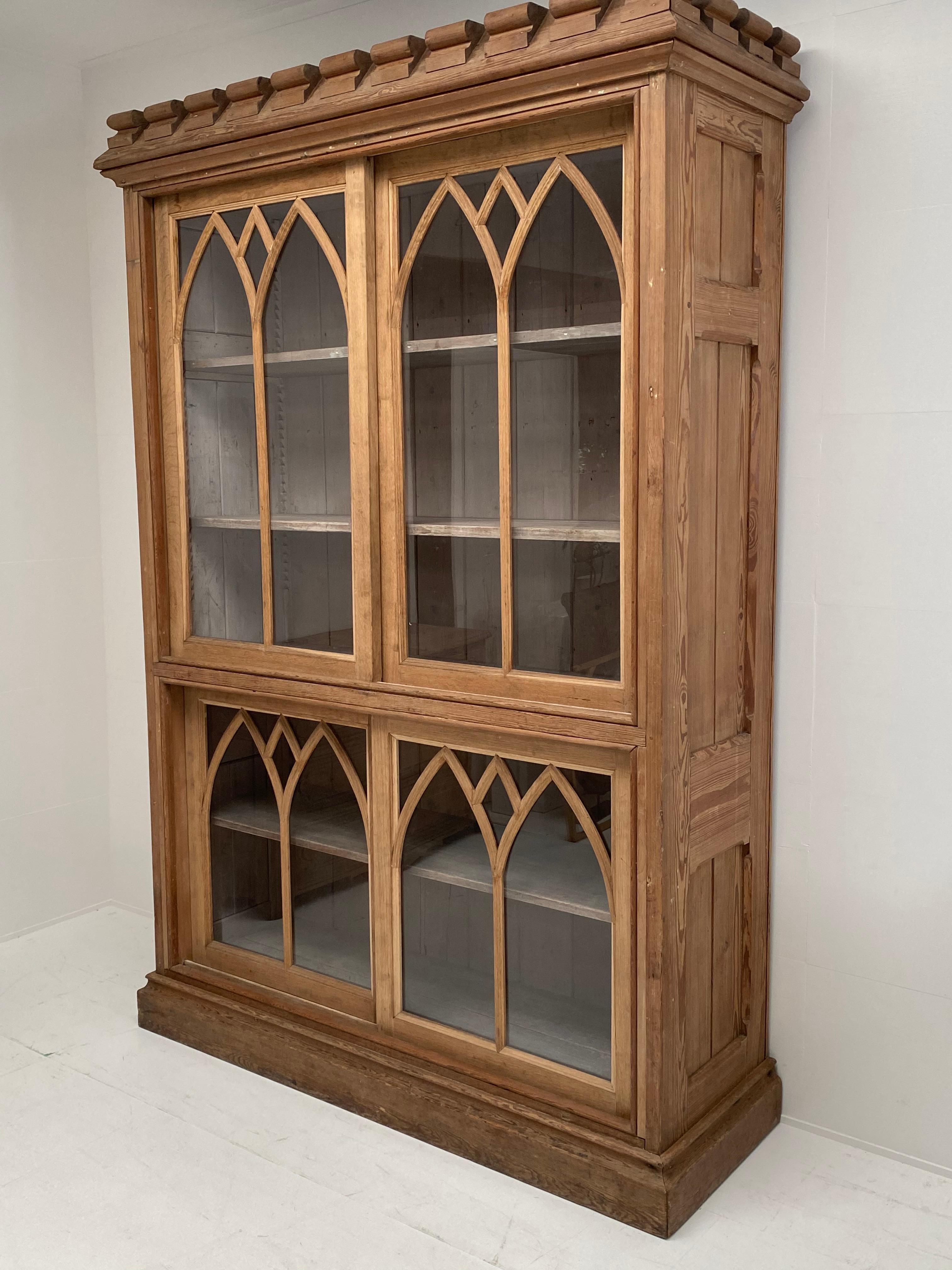 Bleached Brutalist Antique French Neo Gothic Cupboard For Sale