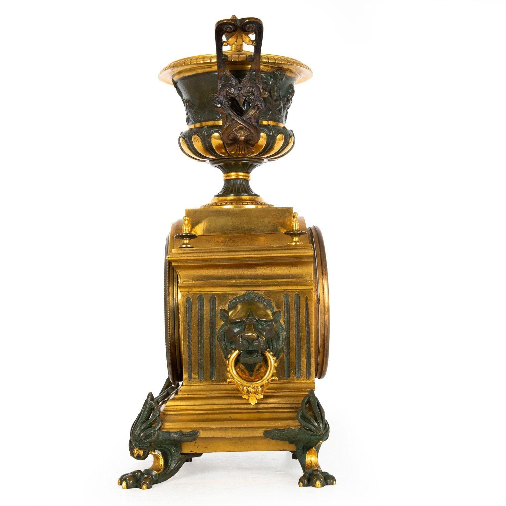French Neo-Grec Antique Bronze Mantel Clock by Vincenti et Cie, circa 1870 In Good Condition In Shippensburg, PA
