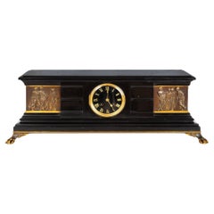 French Neo-Grec Antique Marble and Bronze Mantel Clock by Barbedienne
