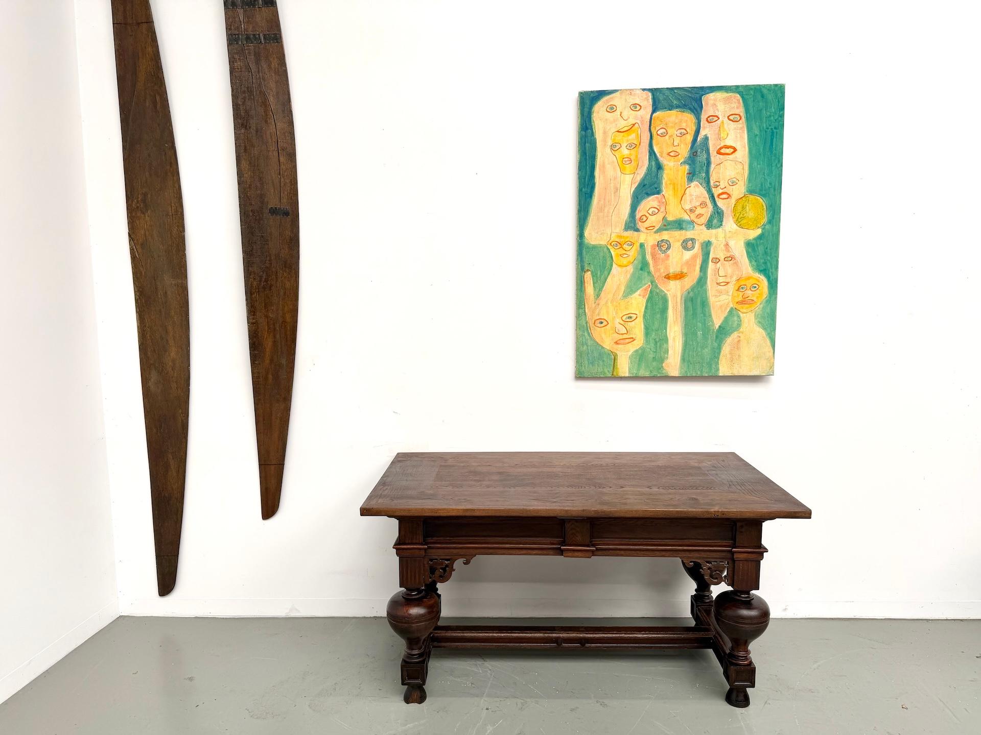 French neo-Renaissance solid oak desk, circa 1900. For Sale 15