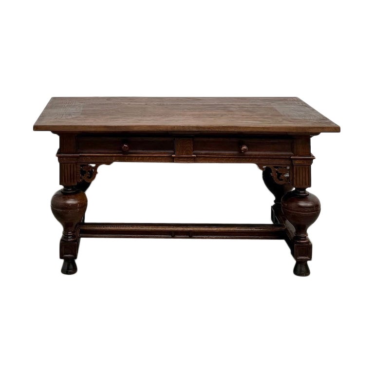 French neo-Renaissance solid oak desk, circa 1900.