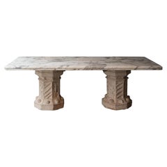 Antique French Neoclassic Arabescato Marble and Stone Dining Table