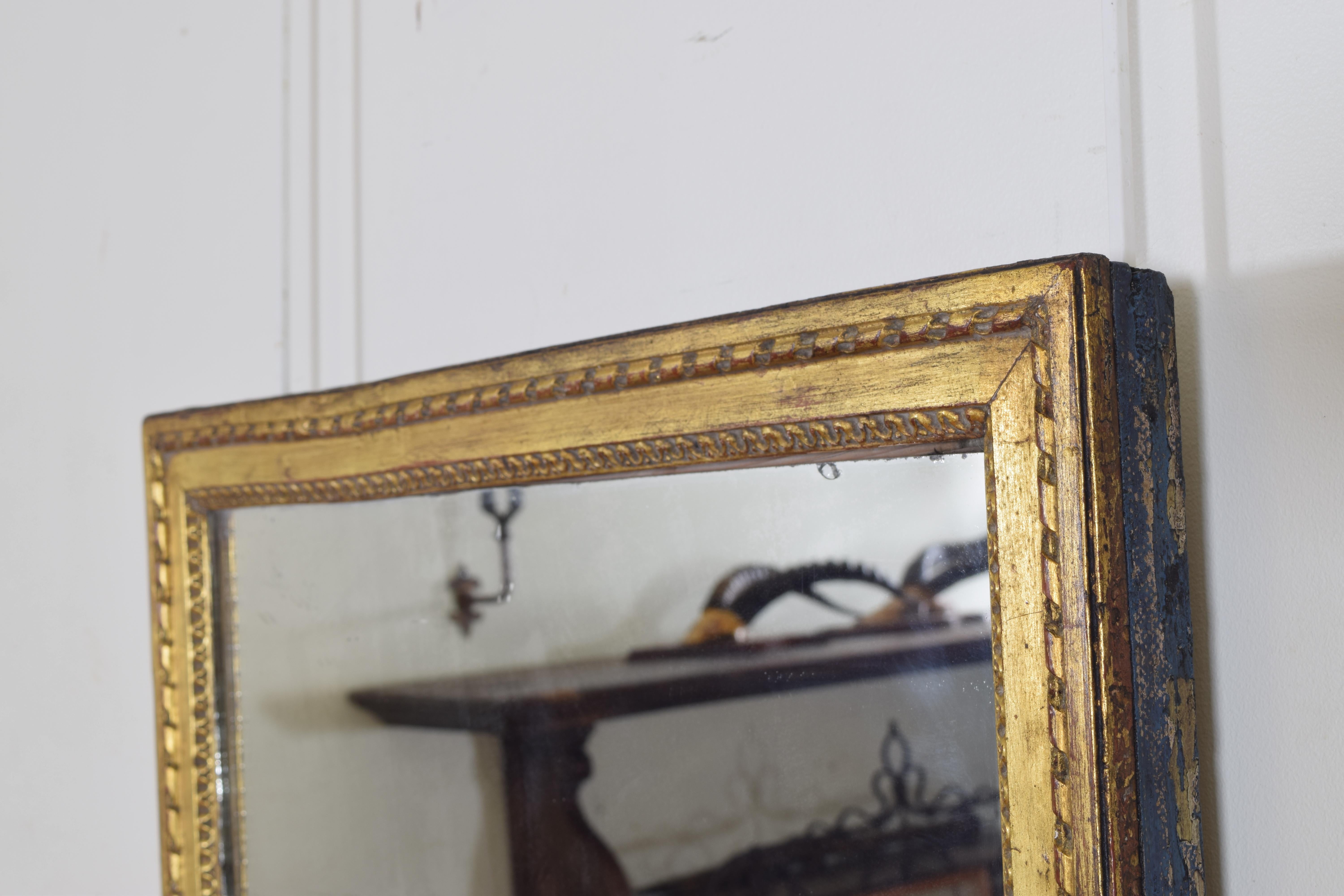 French Neoclassic Carved Giltwood Mirror, Two-Piece Glass In Excellent Condition In Atlanta, GA