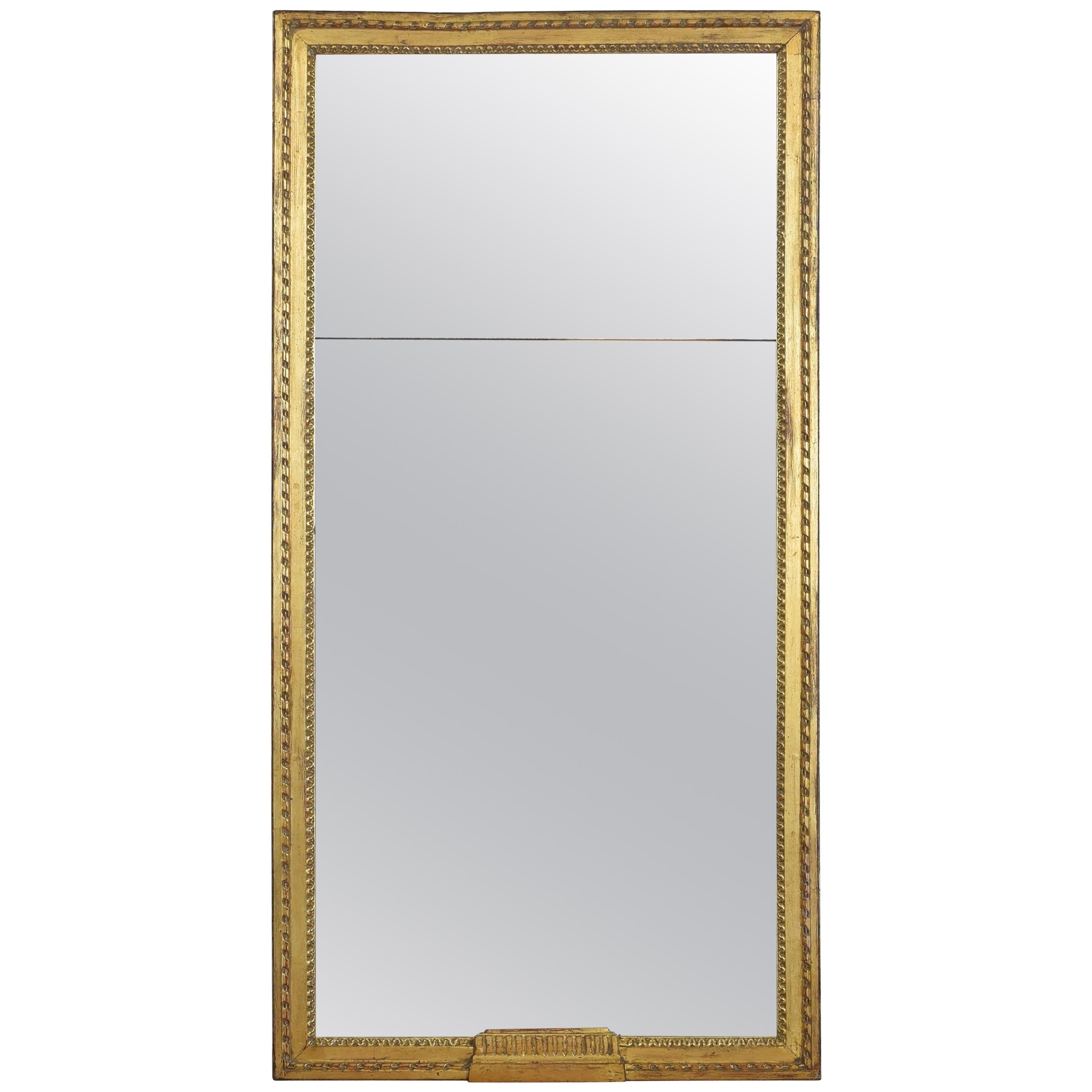 French Neoclassic Carved Giltwood Mirror, Two-Piece Glass