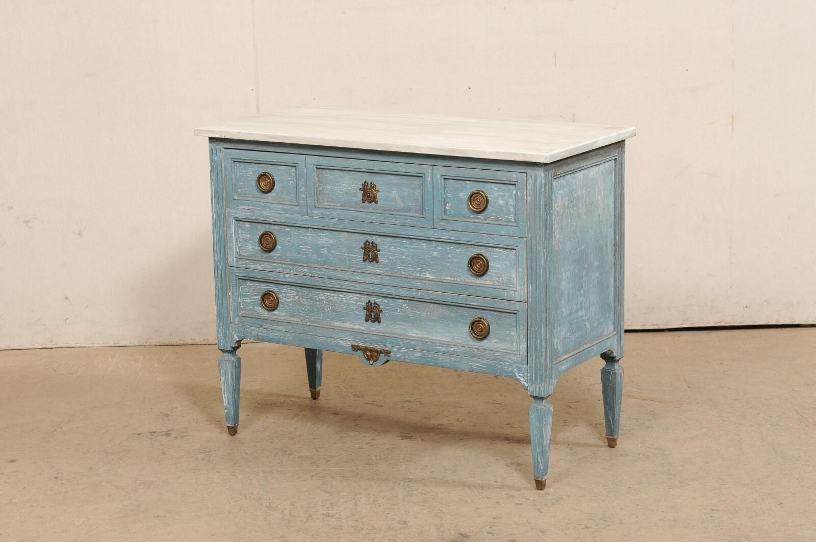 French Neoclassic Commode, Cornflower Blue For Sale 5
