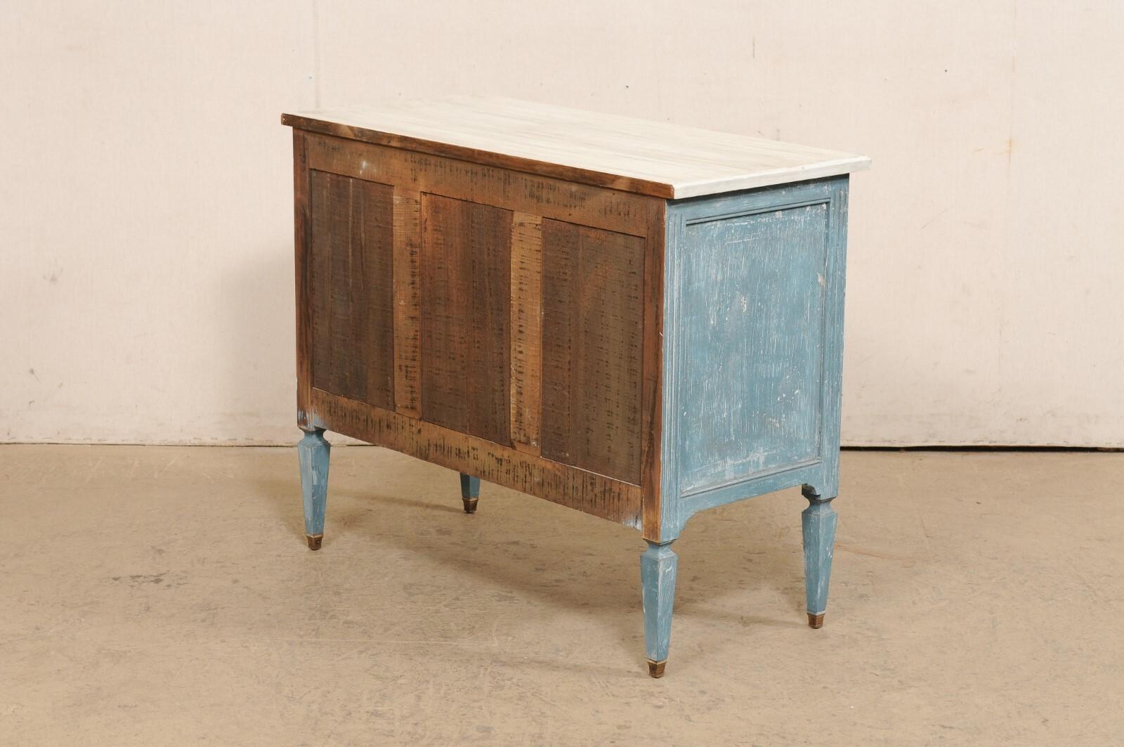 Marble French Neoclassic Commode, Cornflower Blue For Sale