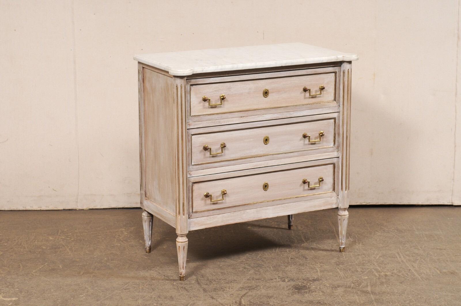 French Neoclassic Commode, White Marble Top For Sale 4