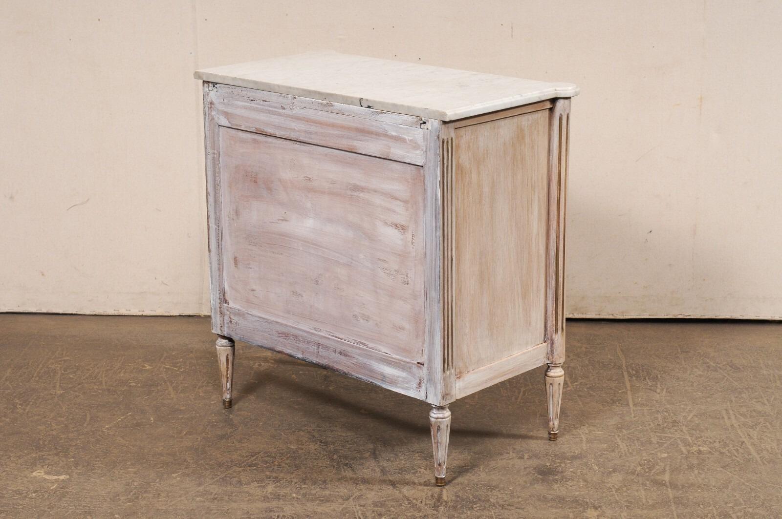 Wood French Neoclassic Commode, White Marble Top For Sale