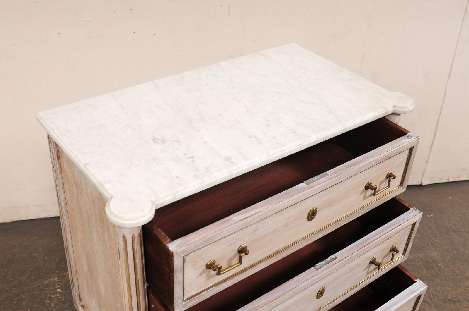 French Neoclassic Commode, White Marble Top For Sale 1