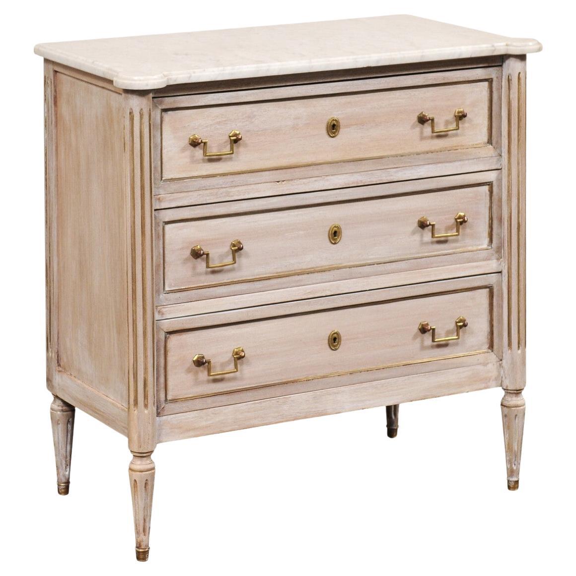French Neoclassic Commode, White Marble Top For Sale
