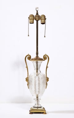 French Neoclassic Crystal & Bronze Lamp