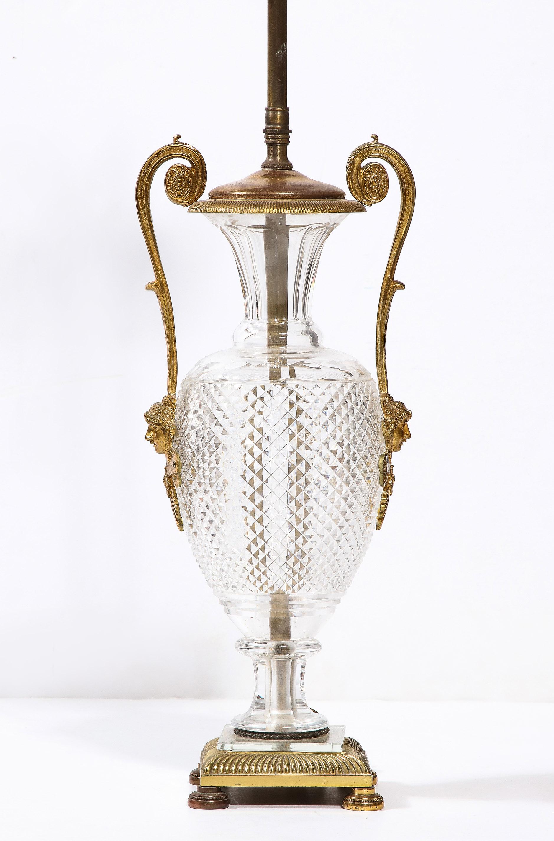 20th Century French Neoclassic Crystal & Bronze Lamp For Sale