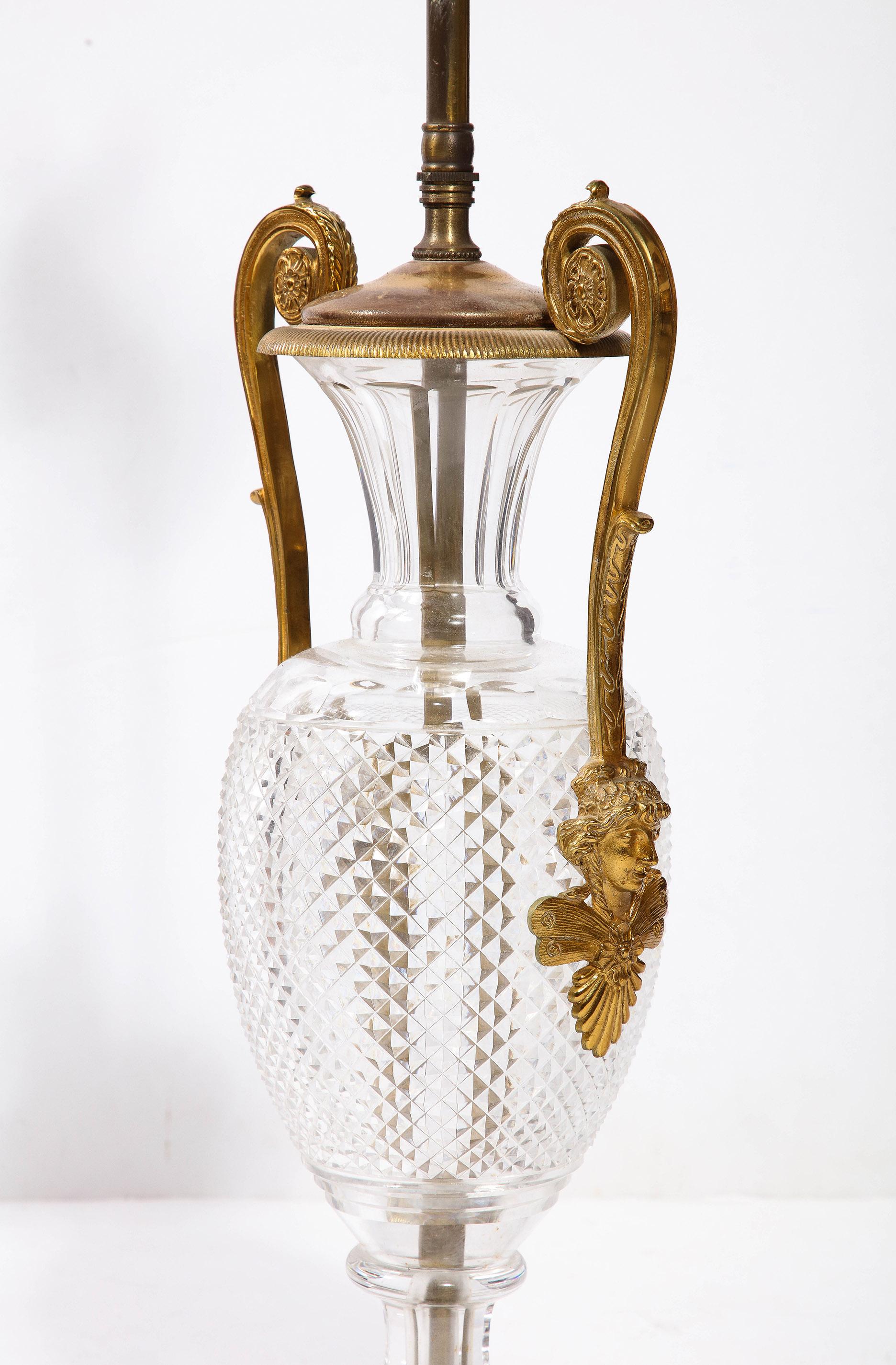 French Neoclassic Crystal & Bronze Lamp For Sale 2