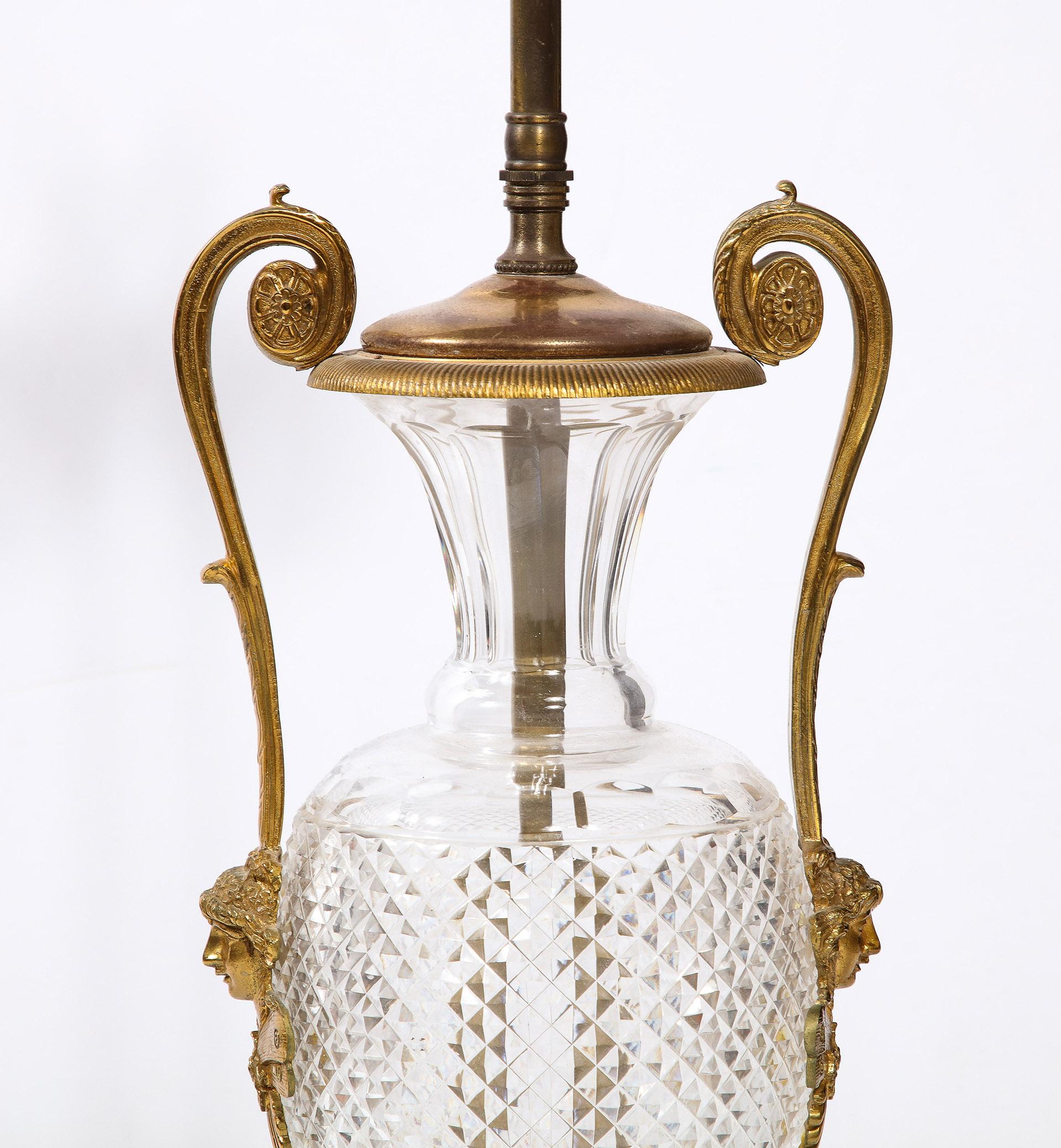 French Neoclassic Crystal & Bronze Lamp For Sale 4