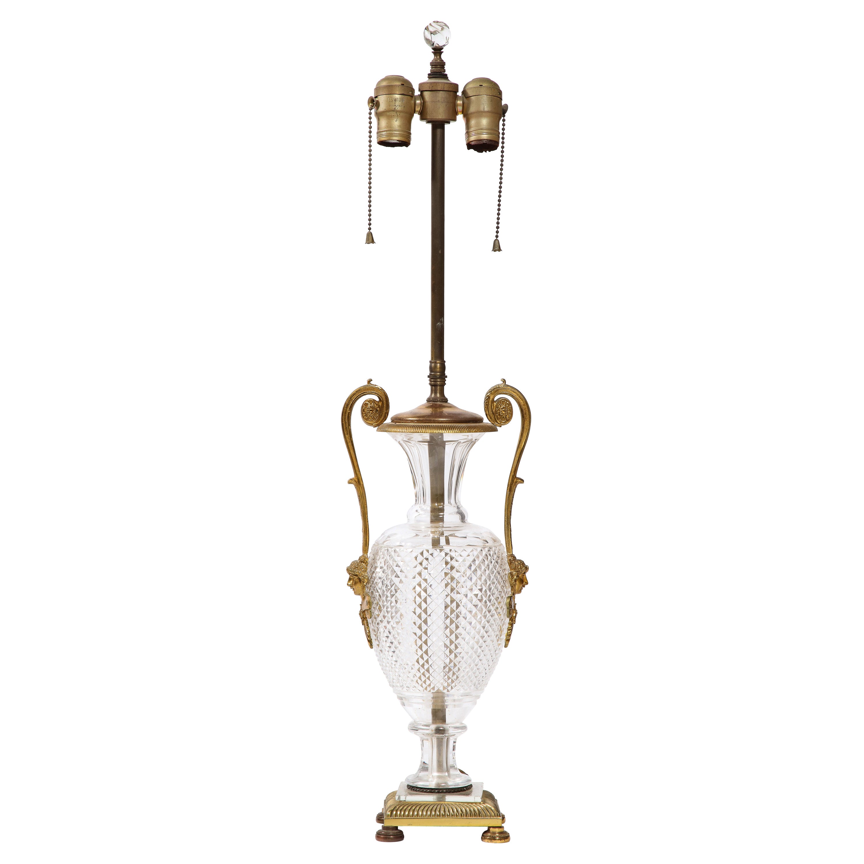 Lampada neoclassica francese in cristallo e bronzo