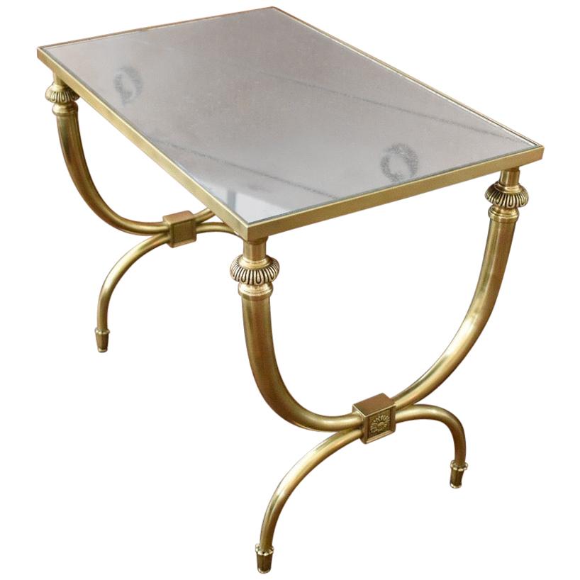 French Neoclassic Curule Form Brass Side End Table For Sale